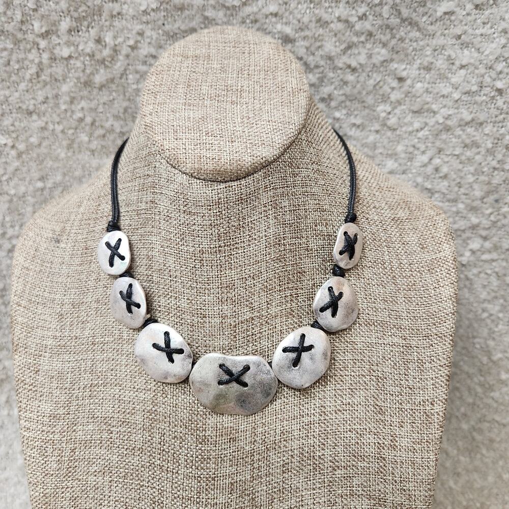 Turkish Boho Artisan Short Necklace Silver Plated Chunky Geometric Statement